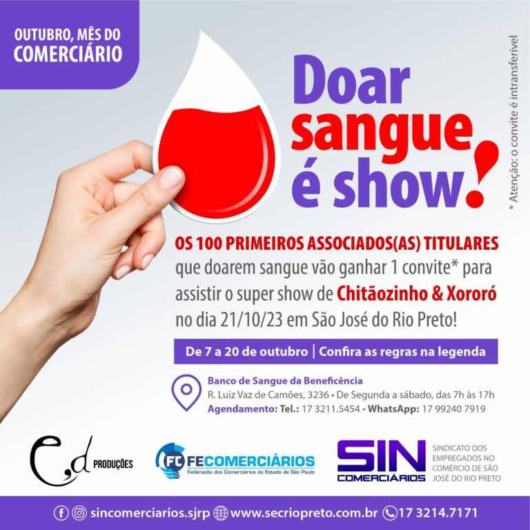 Doar sangue é show: Sincomerciários presenteia 100 comerciários titulares com ingresso para show de Chitãozinho e Xororó