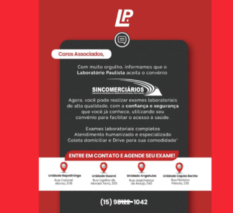 Sincomerciários de Itapetininga fecha parceria com Laboratório Paulista