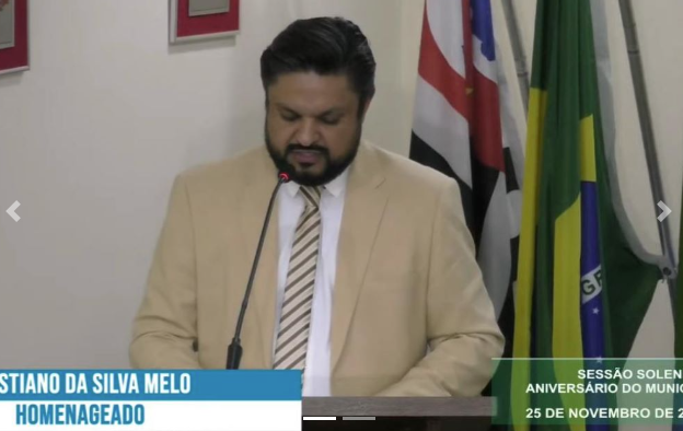 Cristiano Melo é homenageado na Câmara Municipal de Vargem Grande Paulista