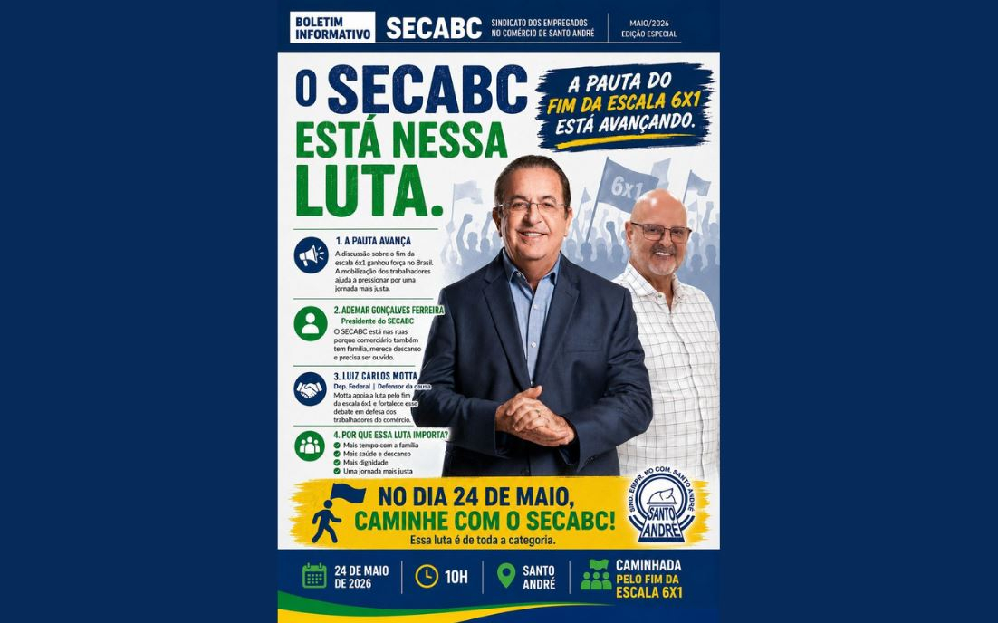 Sincomerciários do ABC mobiliza categoria em caminhada pelo fim da escala 6x1 em Santo André