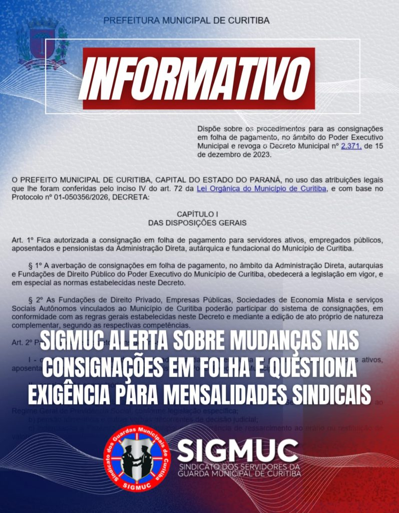 SIGMUC alerta sobre mudanças nas consignações em folha e questiona exigência para mensalidades sindicais