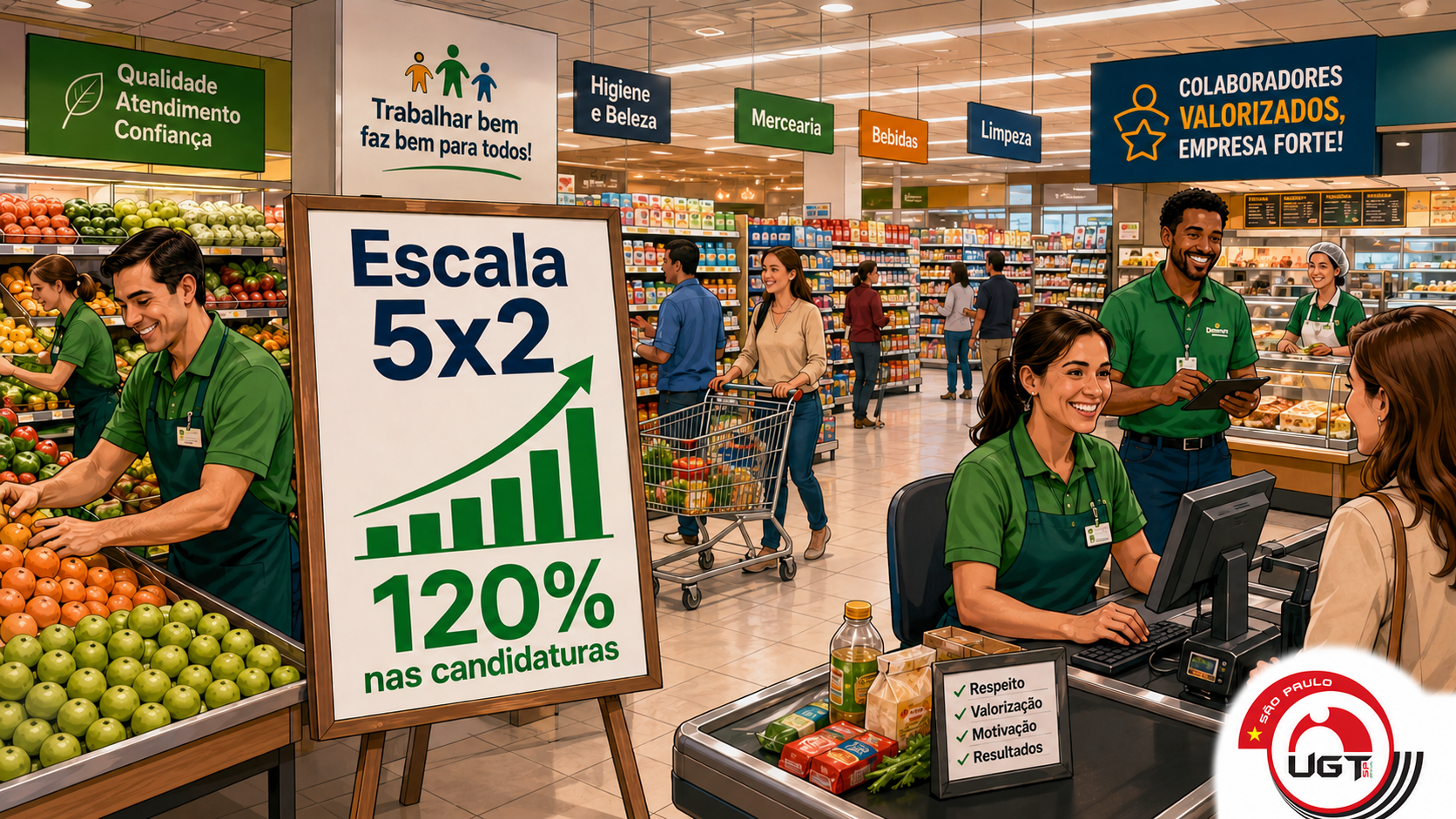Supermercado registra aumento de 120% na procura por vagas após adoção da escala 5x2