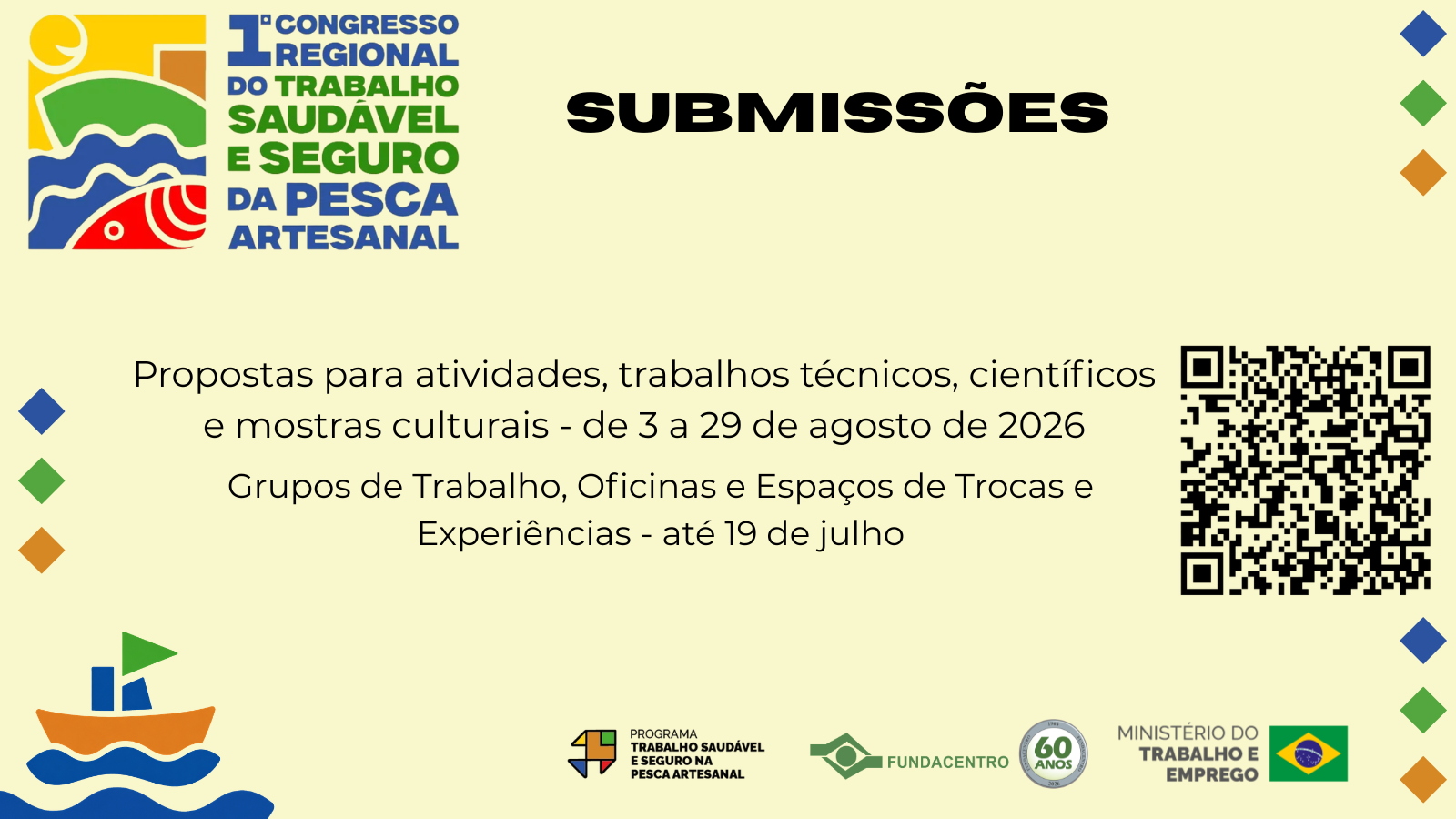 Congresso Regional de Saúde e Segurança no Trabalho na Pesca Artesanal realiza chamada para submissão de trabalhos