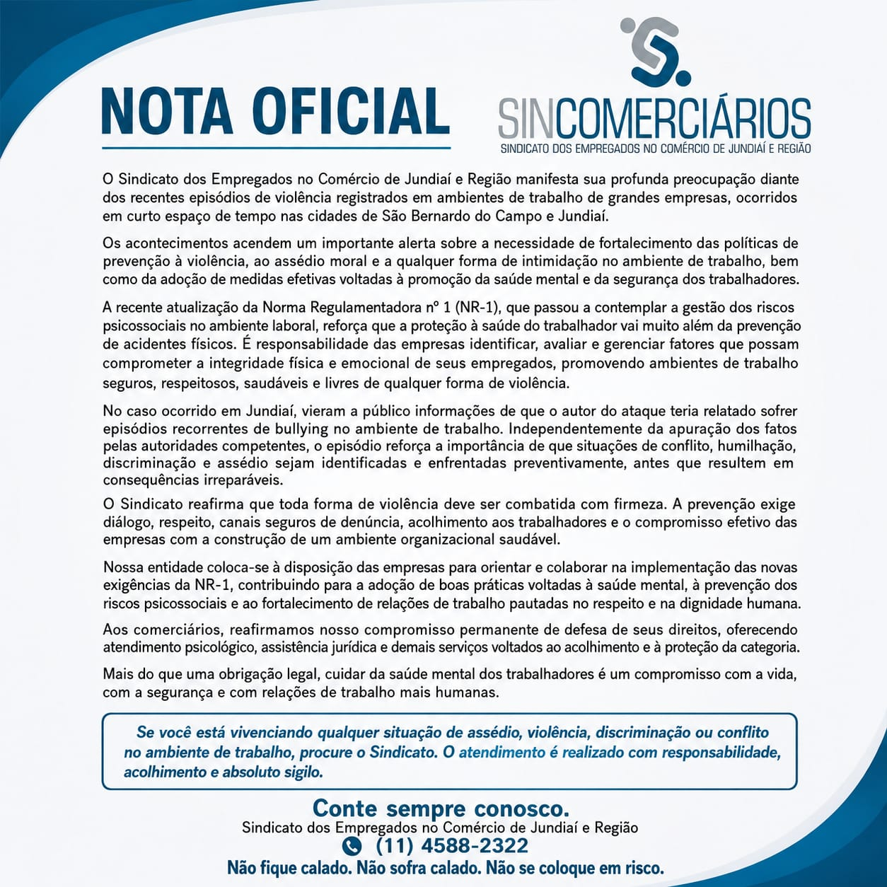 Nota Oficial: Sincomerciários