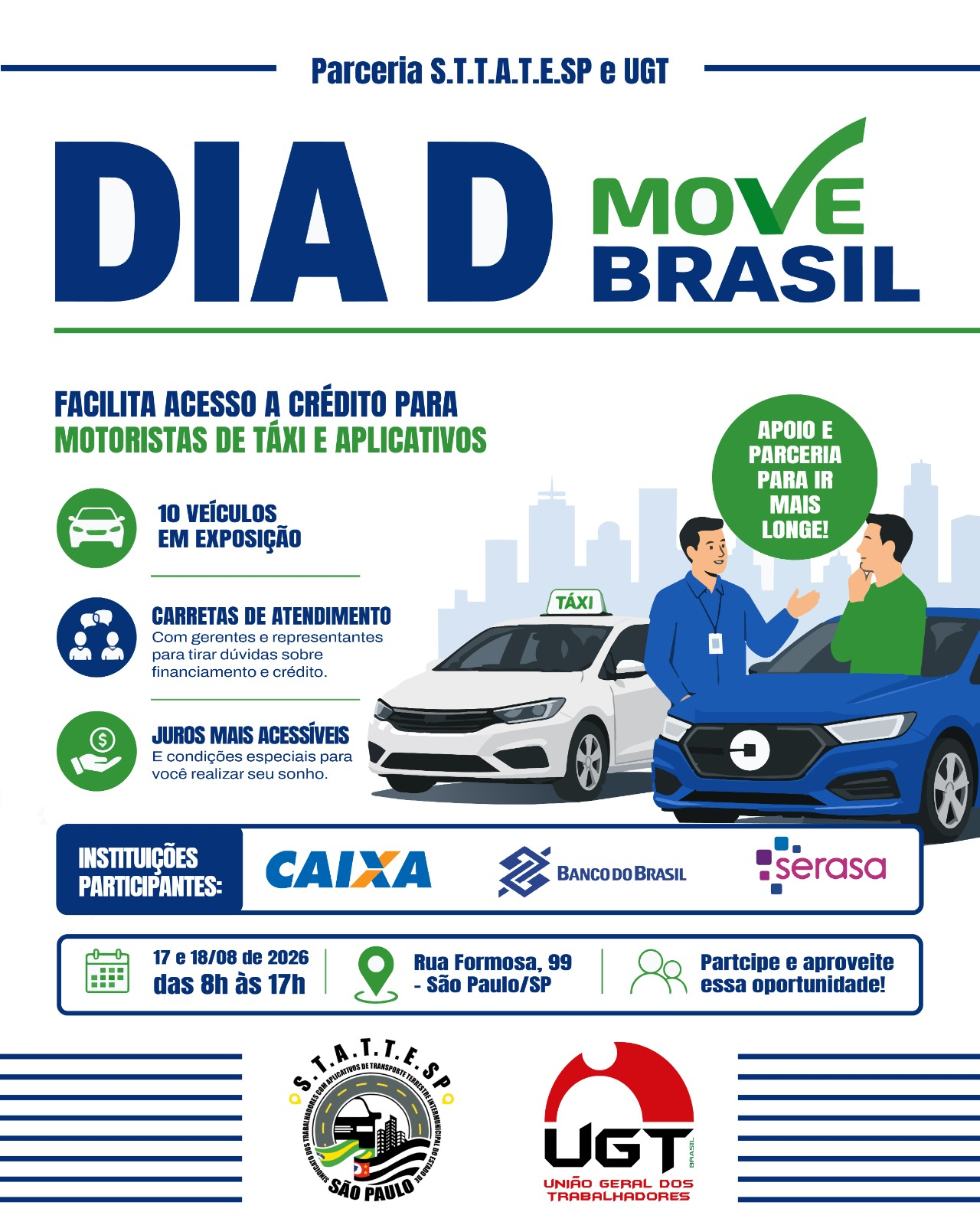S.T.T.A.T.E.SP e UGT realizam o Dia D do Move Brasil para facilitar acesso a crédito para motoristas de táxi e aplicativos
