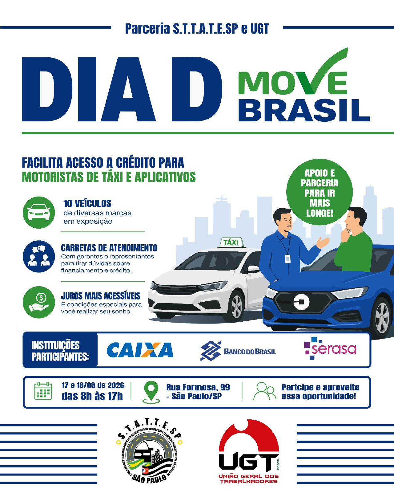 S.T.T.A.T.E.SP e UGT realizam o Dia D do Move Brasil para facilitar acesso a crédito para motoristas de táxi e aplicativos
