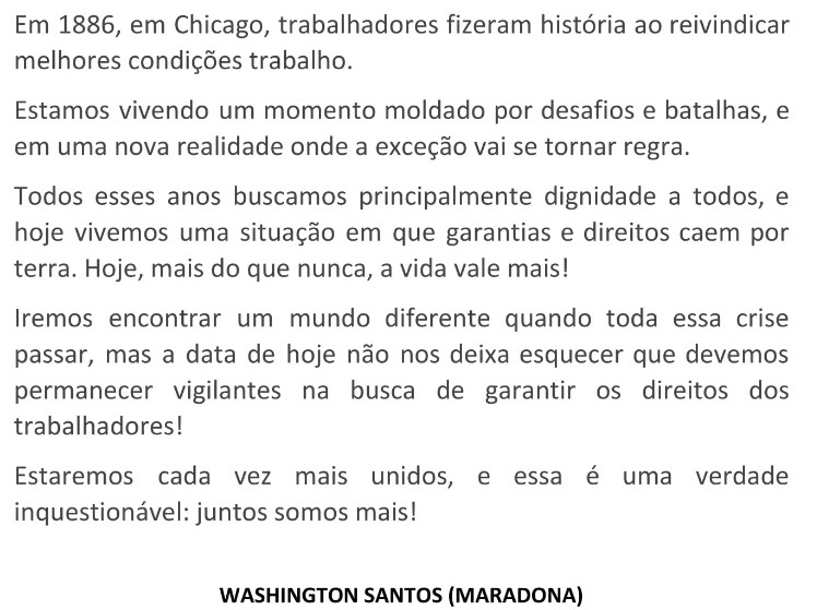 1º de Maio, uma data de luta e não de comemoração