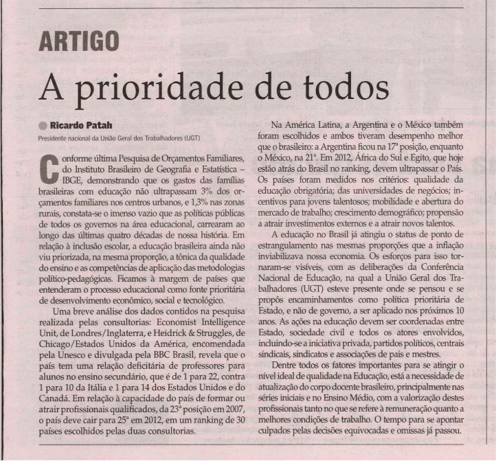 A prioridade de todos