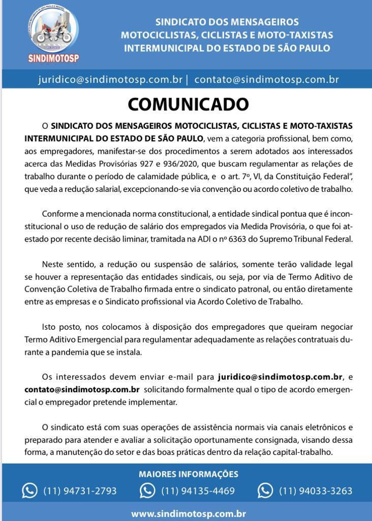 Comunicado SindimotoSP