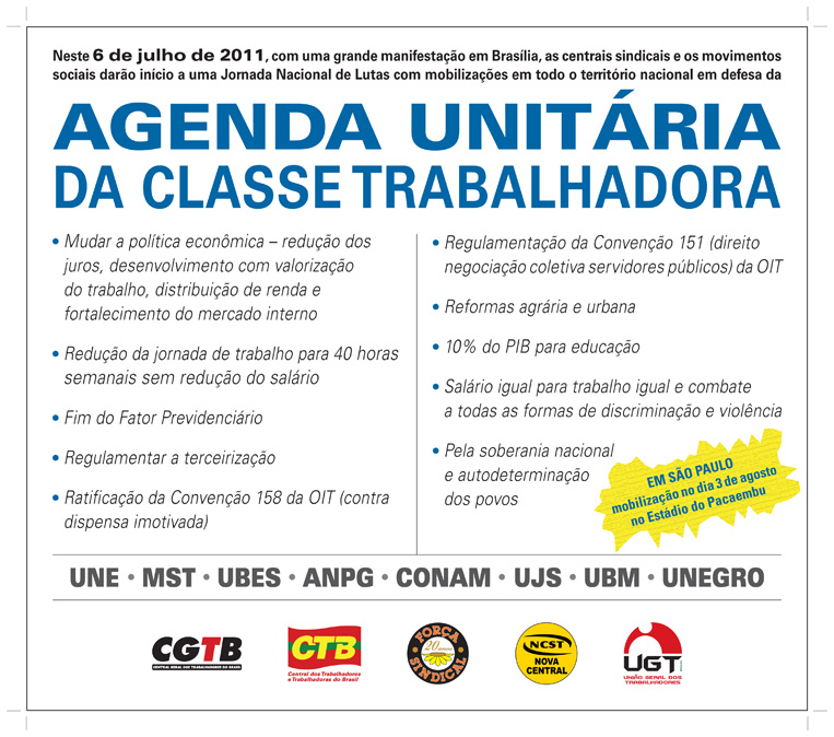 Jornada Nacional de Luta unifica centrais sindicais e movimentos sociais nas ruas de Brasília