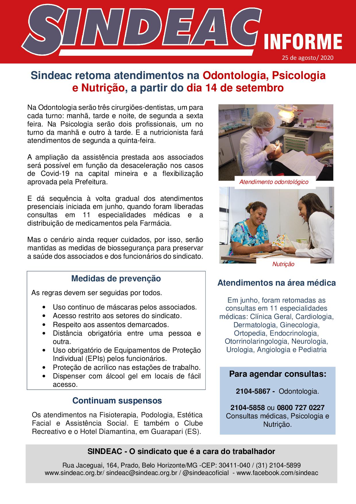 ODONTOLOGIA, PSICOLOGIA E NUTRIÇÃO RETOMAM ATENDIMENTOS
