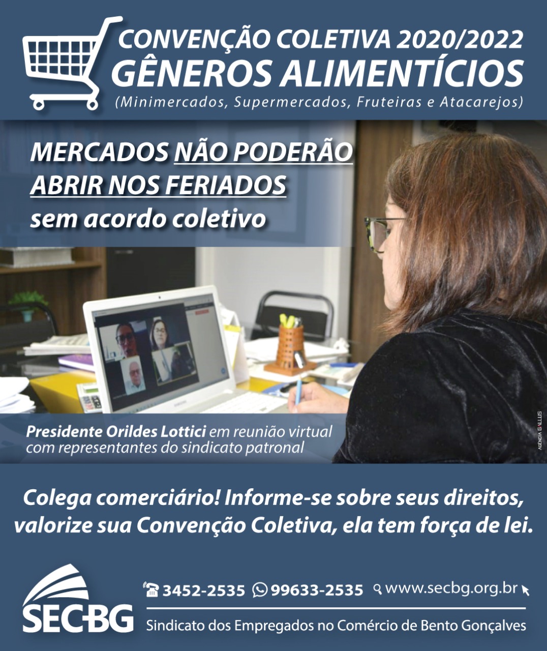 Sindicato dos Comerciários de Bento Gonçalves assina a CCT 2020/2022 do setor de gêneros alimentícios