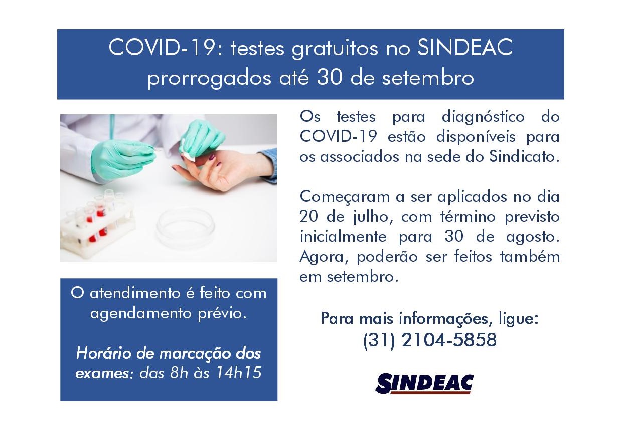 TESTES DE COVID-19 ATÉ 30 DE SETEMBRO