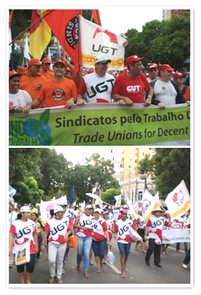 Trabalhadores protestam na marcha do Fórum.