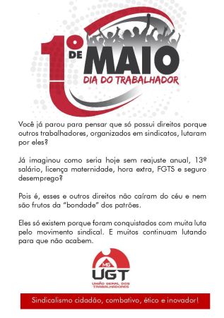 UGT MG: 1º de maio - aplausos aos trabalhadores