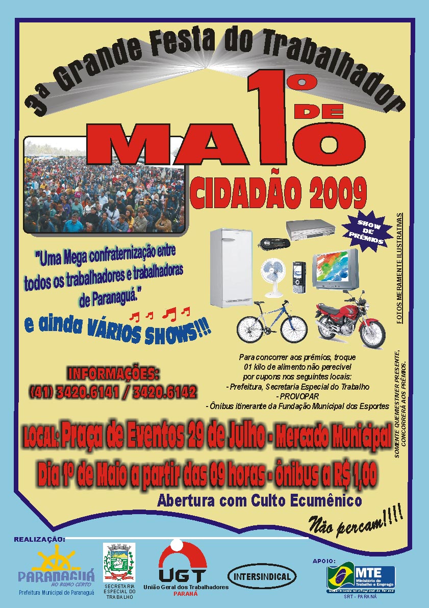 UGT-PARANÁ realizará Festa do Dia do Trabalhador